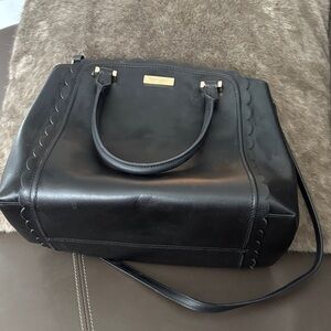 kate spade Black Leather Scallop-Trim Satchel